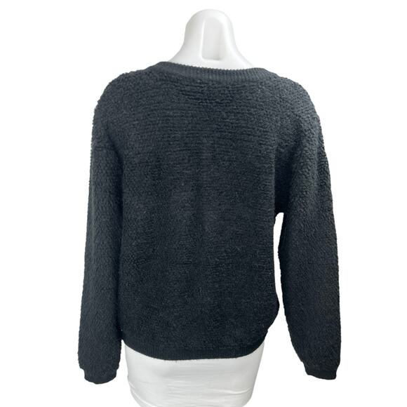 Line & Dot Khloe Black Fleece Fuzzy Boucle Button Down Cardigan Sweater Top Sz S - Picture 3 of 6